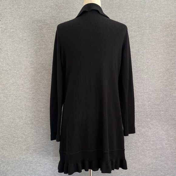 Peck & Peck Wool Cashmere Cardigan Sweater Size M Black Ruffles Frills Longline - Picture 7 of 12